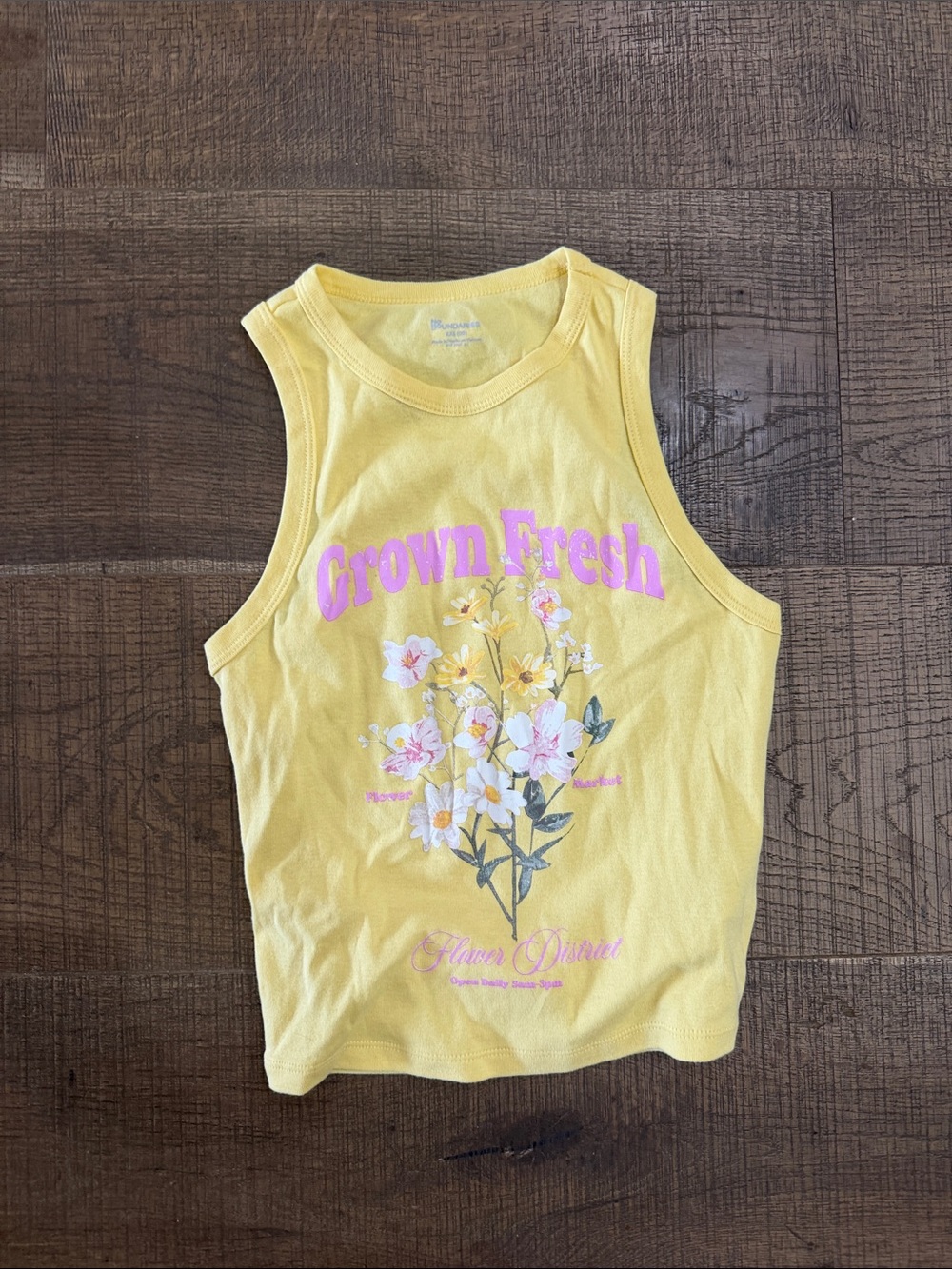 No Boundaries Yellow Tank Top with Pink Floral Graphic